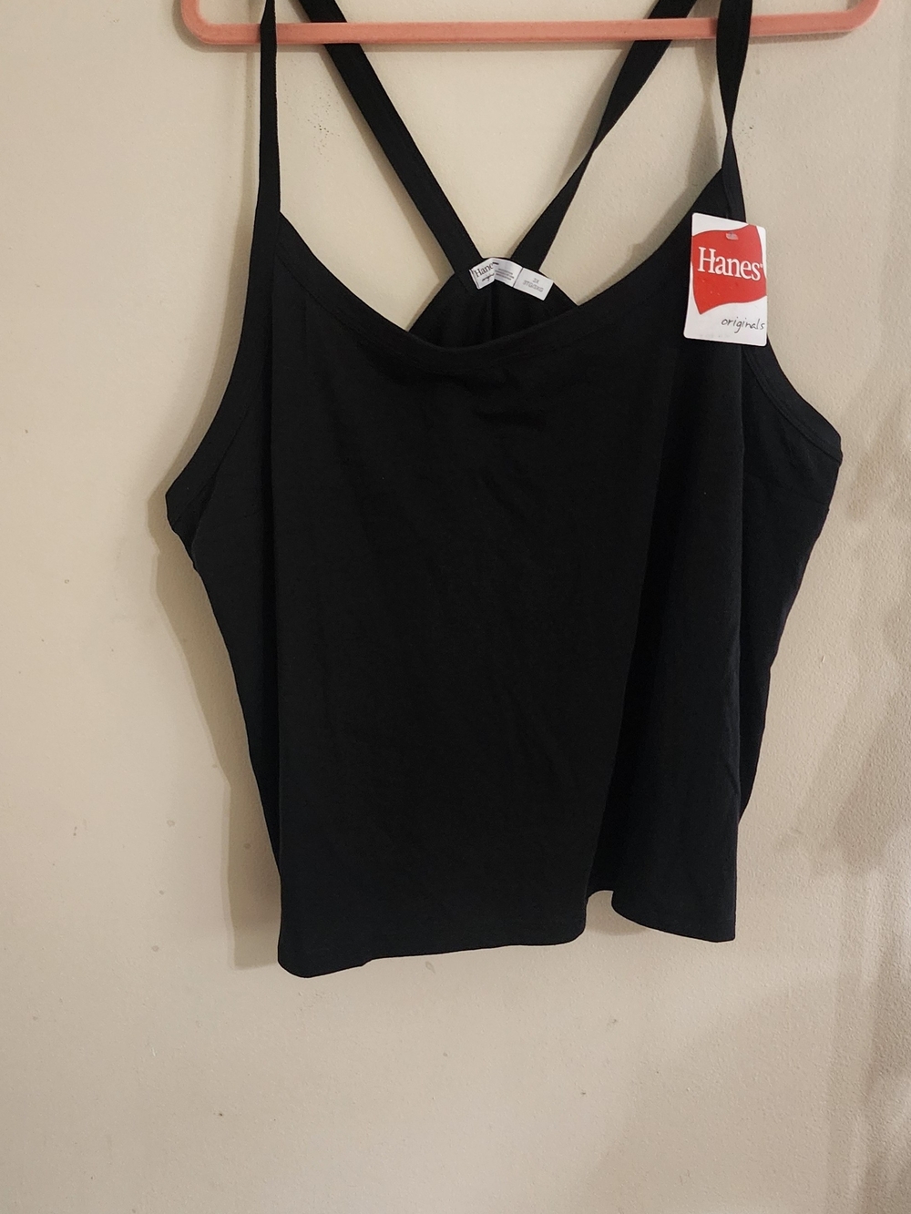 NWT Hanes Originals Black Criss-Cross Back Draped Tank Top Size 3X